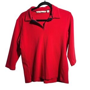VTG Y2K Tommy Hilfiger Red 3/4 Sleeve Collared Polo Shirt Womens XL Bloke Core